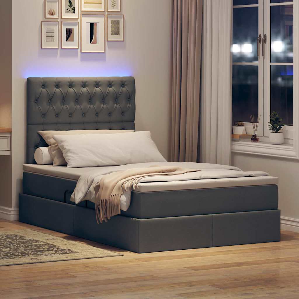 LED krevet za pohranu s madracem Tamnosiva 120 x 190 cm Tkanina