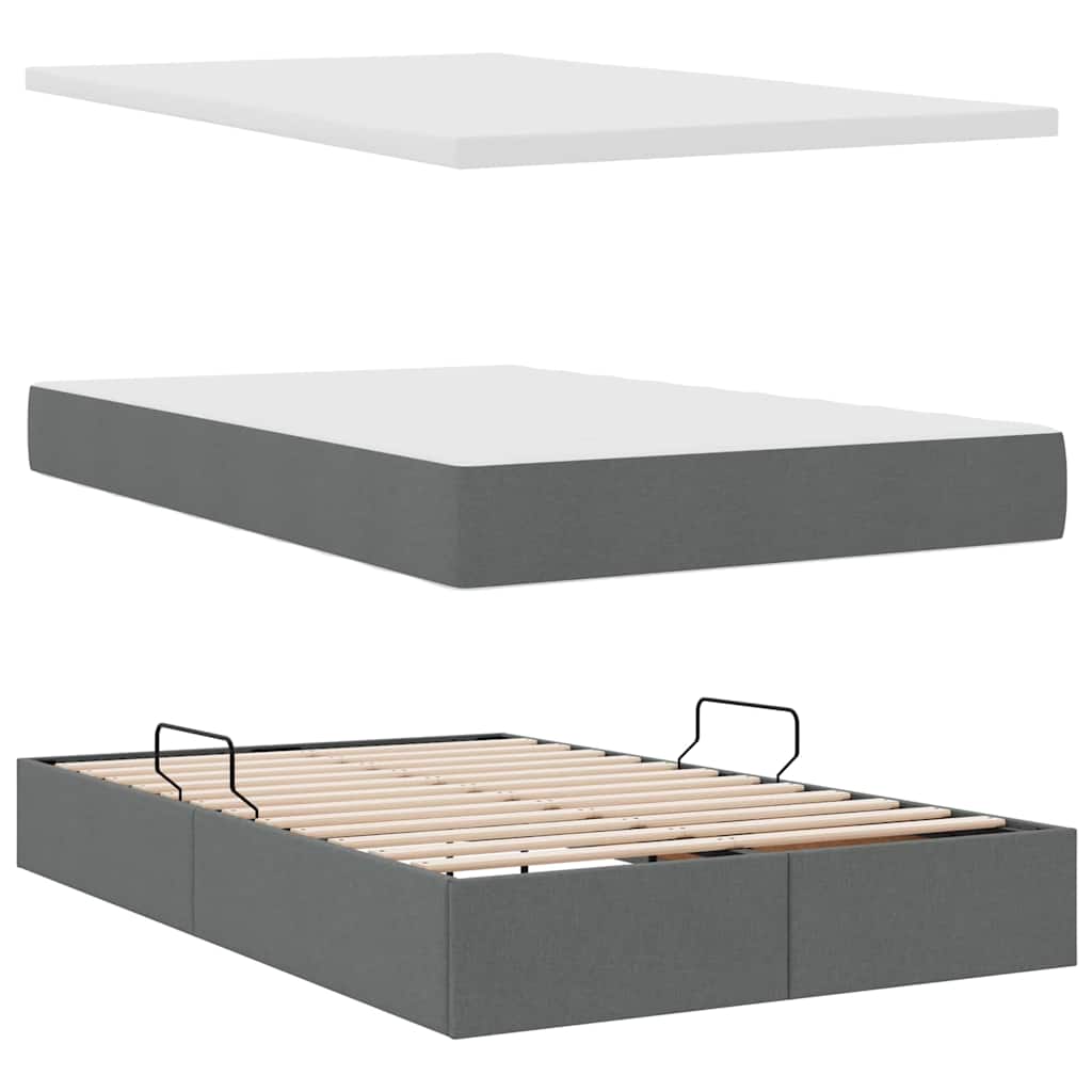 LED krevet za pohranu s madracem Tamnosiva 120 x 190 cm Tkanina