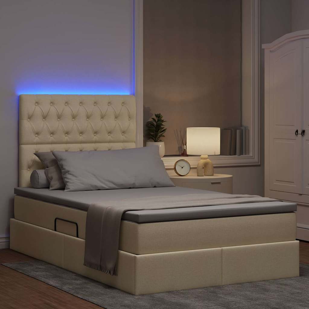 LED krevet za pohranu s madracem Krema 120 x 200 cm Tkanina