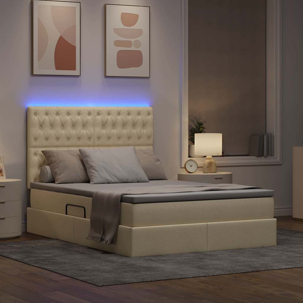 Krevet s prostorom za pohranu s LED-om Krema 140 x 200 cm