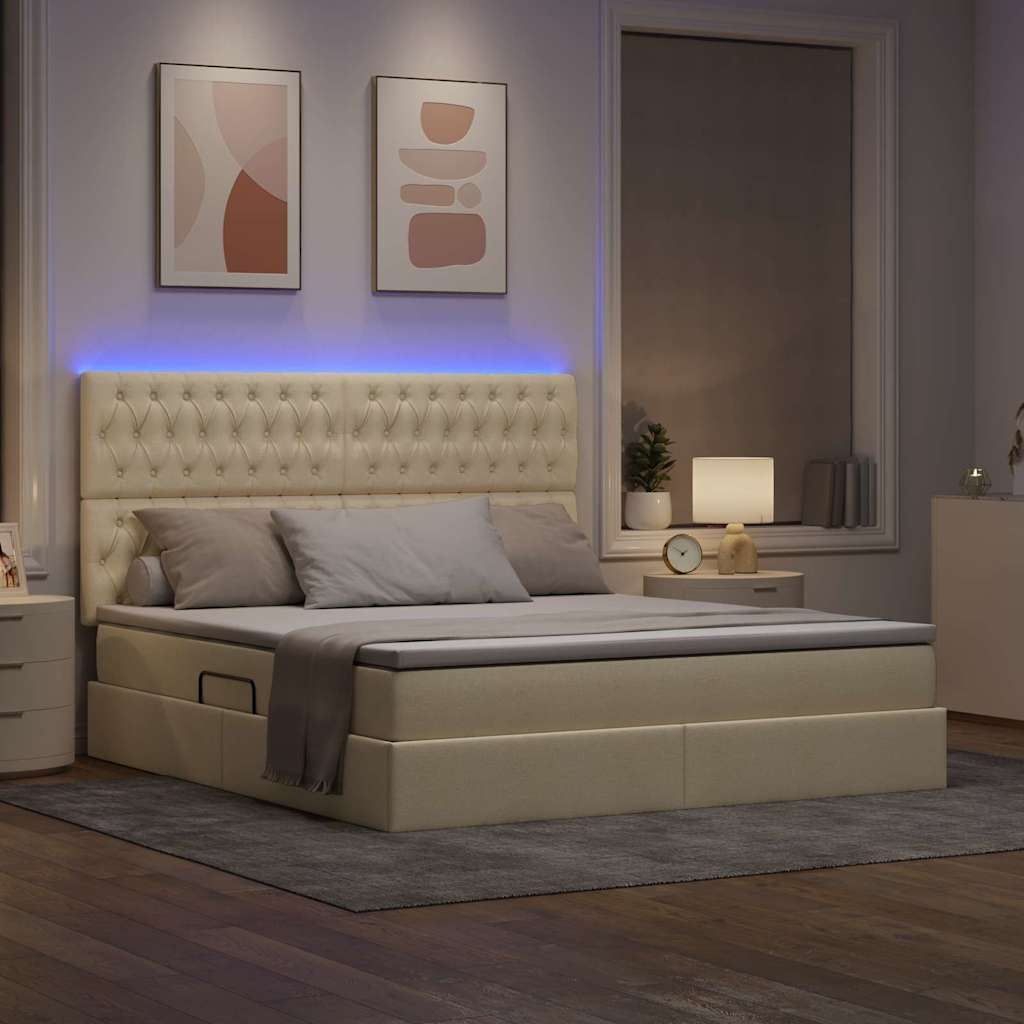 Krevet s prostorom za pohranu s LED-om Krema 160 x 200 cm