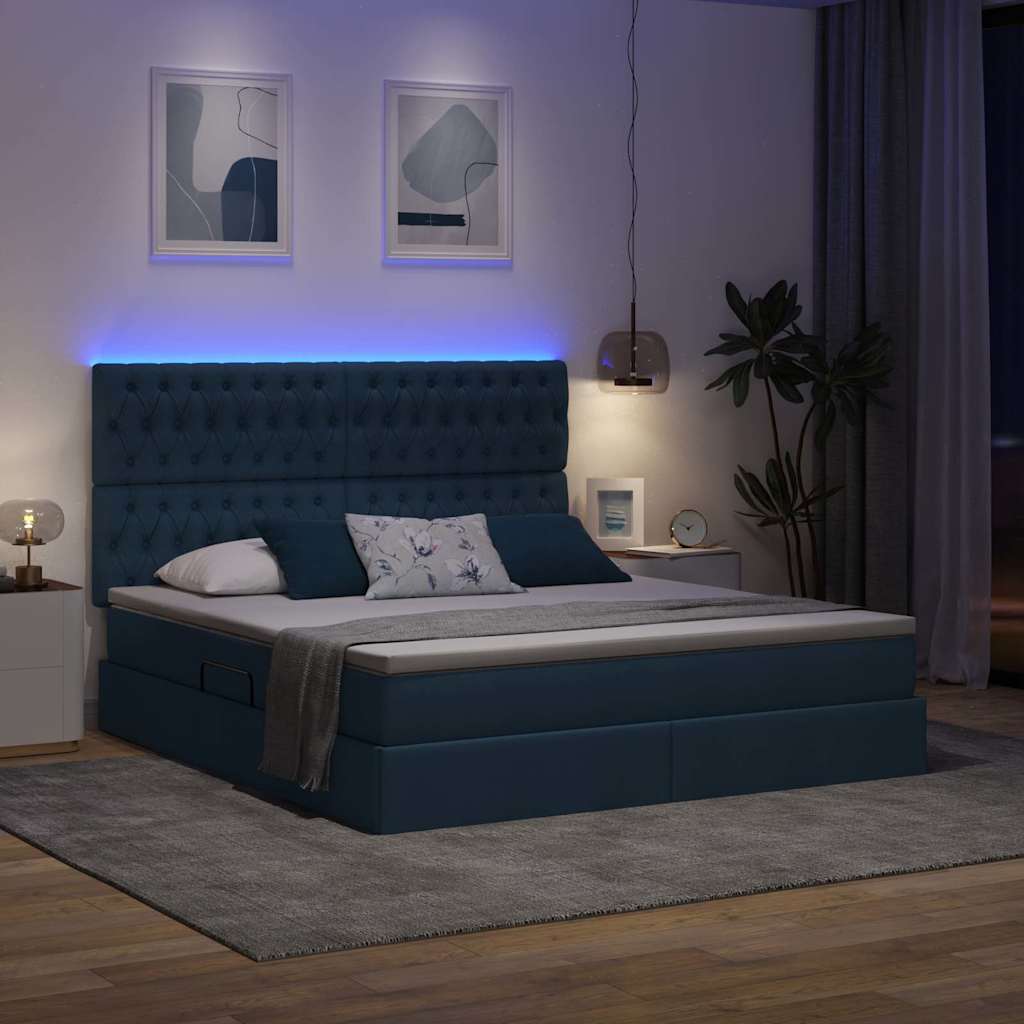 LED krevet za pohranu s madracem Plava 160 x 200 cm Tkanina
