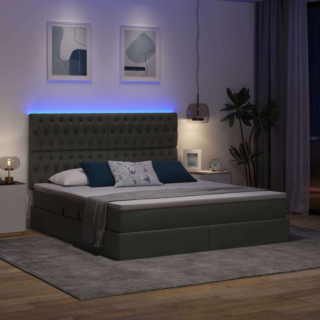 LED krevet za pohranu s madracem Tamnosiva 180 x 200 cm Tkanina