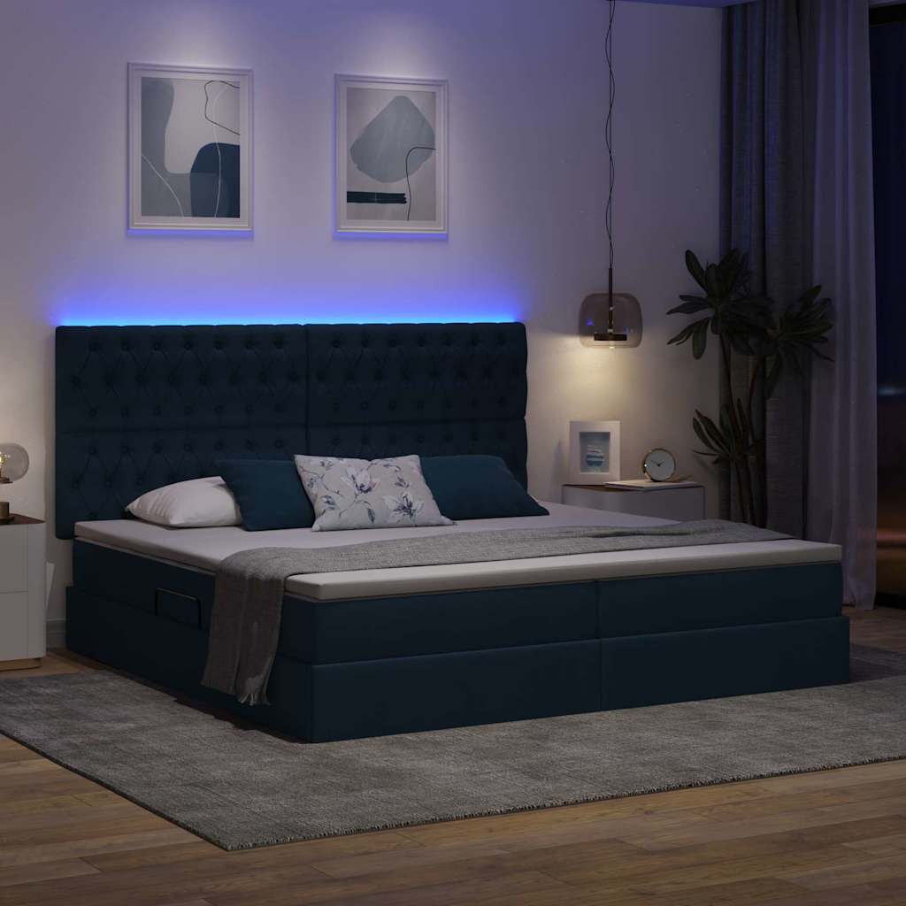 LED krevet za pohranu s madracem Plava 200 x 200 cm Tkanina