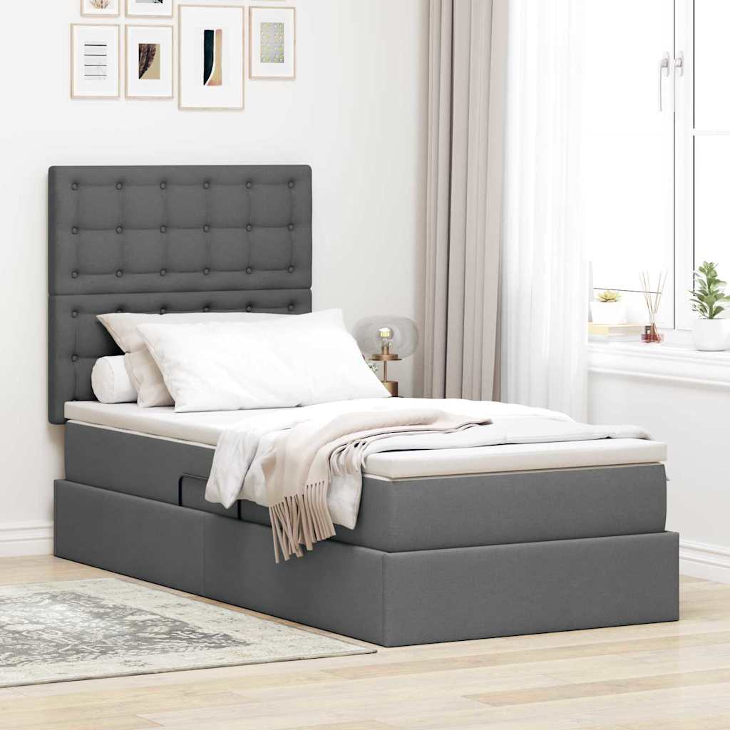 Krevet s prostorom za pohranu s LED-om Tamno siva 90 x 190 cm