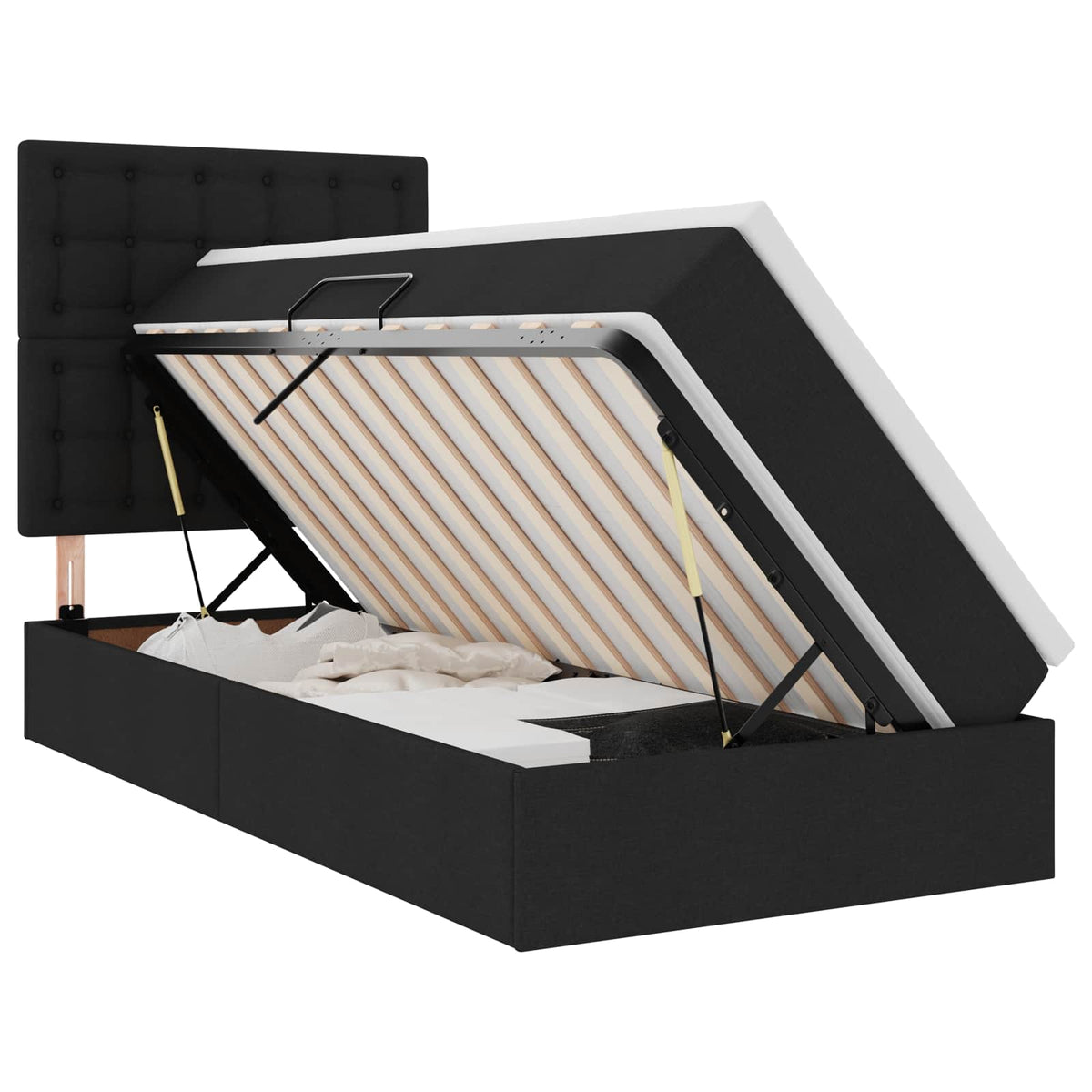 LED krevet za pohranu s madracem Crna 90 x 190 cm Tkanina