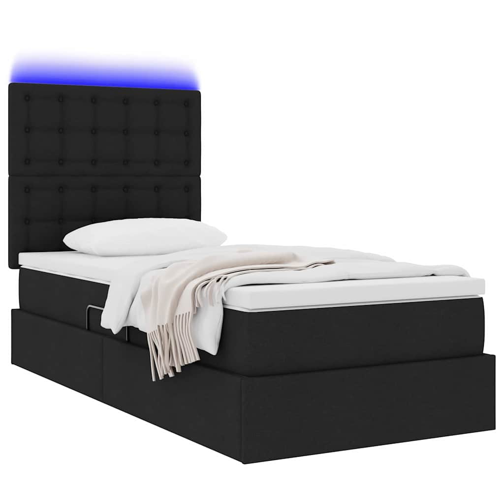 LED krevet za pohranu s madracem Crna 90 x 190 cm Tkanina