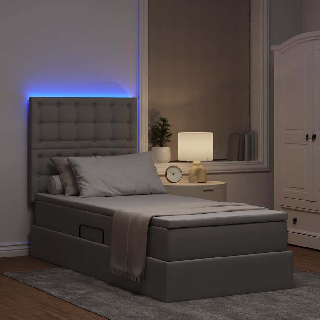 LED krevet za pohranu s madracem Sivosmeđa 90 x 190 cm Tkanina