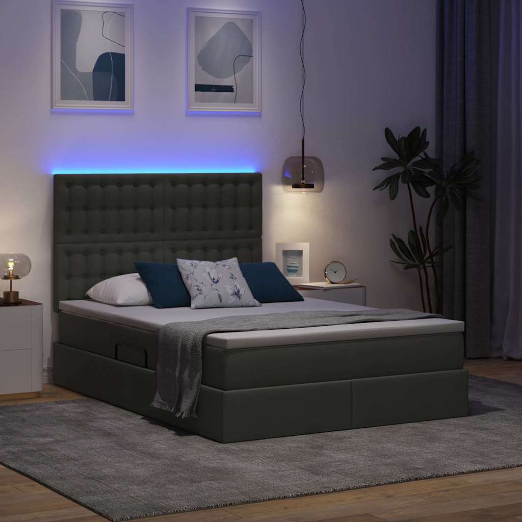 LED krevet za pohranu s madracem Tamnosiva 140 x 190 cm Tkanina
