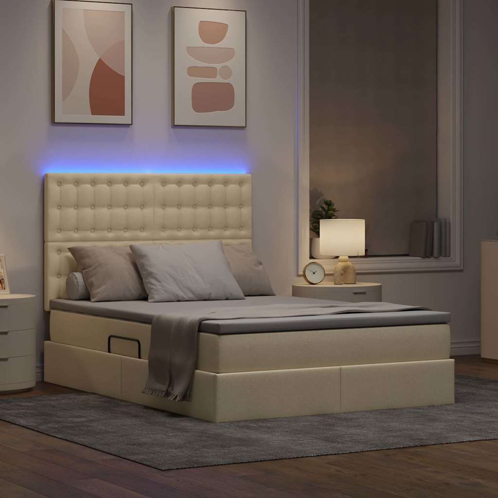 Krevet s prostorom za pohranu s LED-om Krema 140 x 200 cm