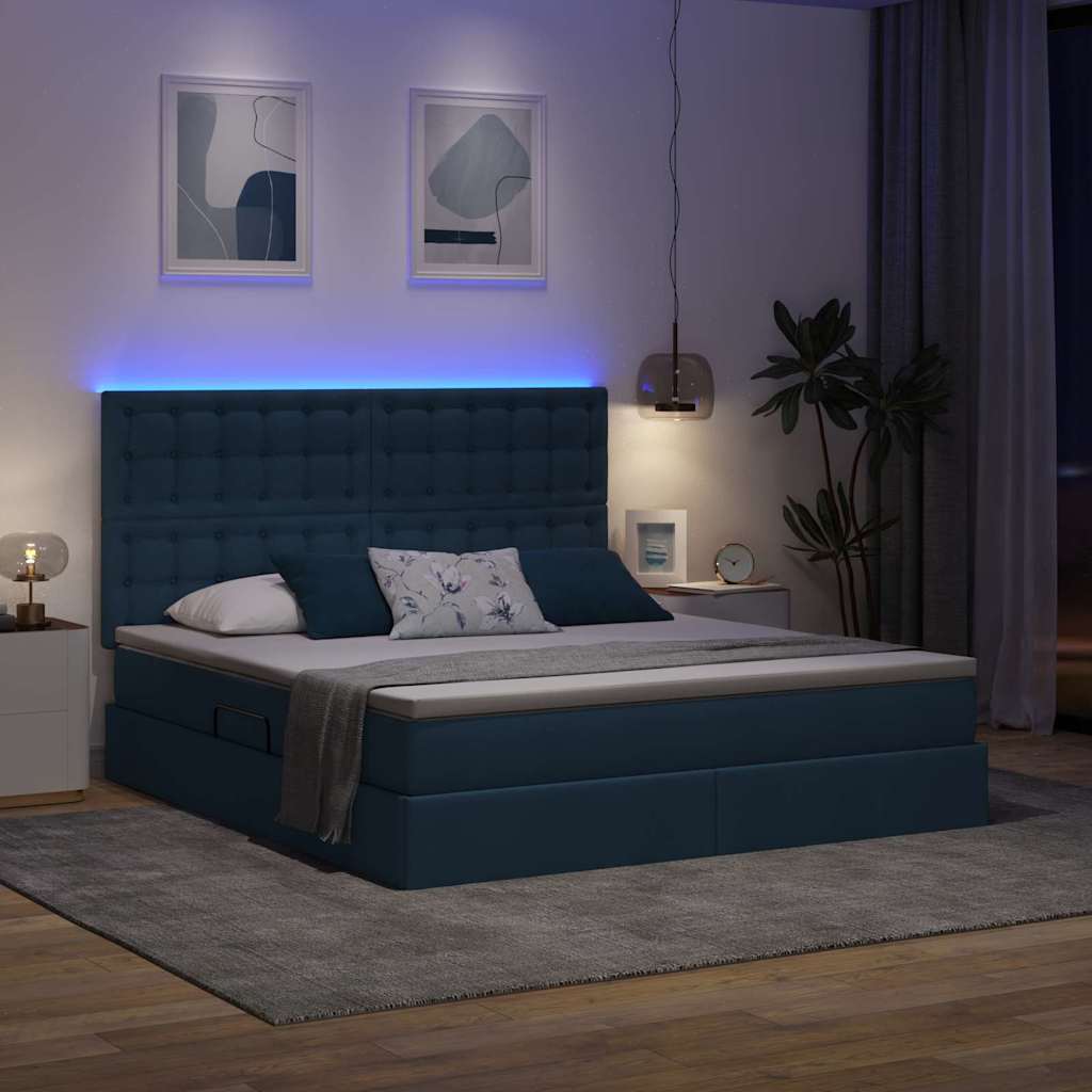 LED krevet za pohranu s madracem Plava 160 x 200 cm Tkanina