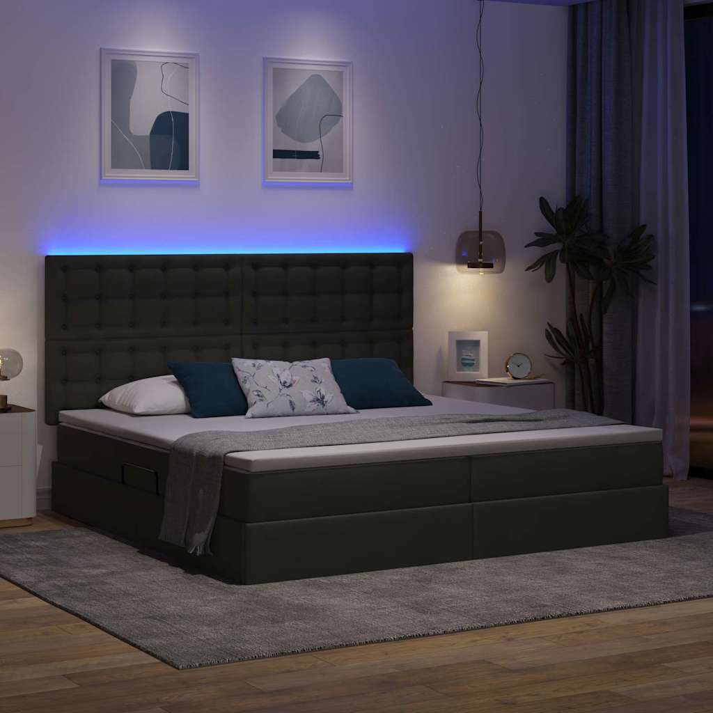LED krevet za pohranu s madracem Tamnosiva 200 x 200 cm Tkanina