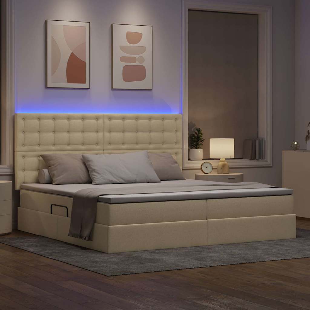 LED krevet za pohranu s madracem Krema 200 x 200 cm Tkanina