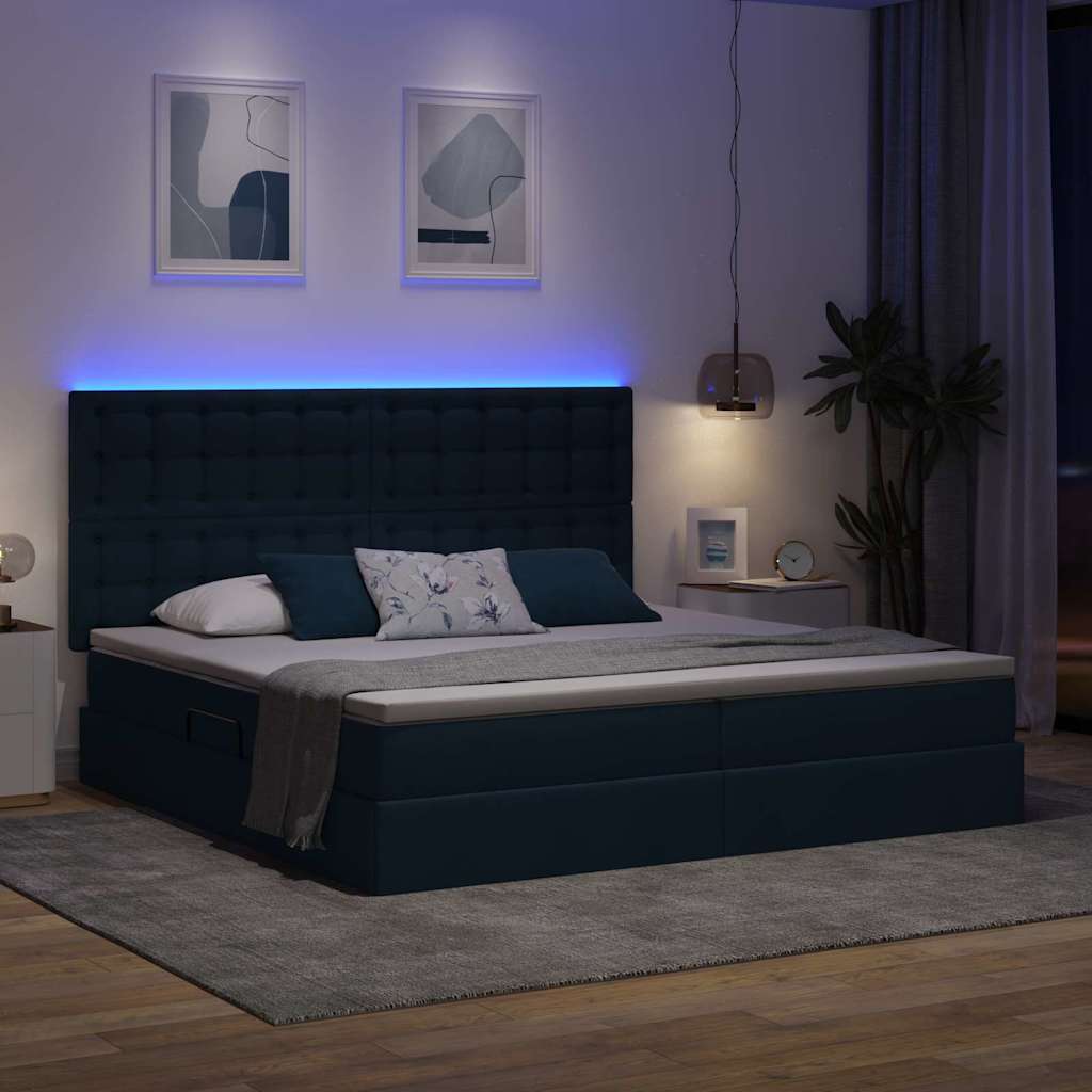 LED krevet za pohranu s madracem Plava 200 x 200 cm Tkanina