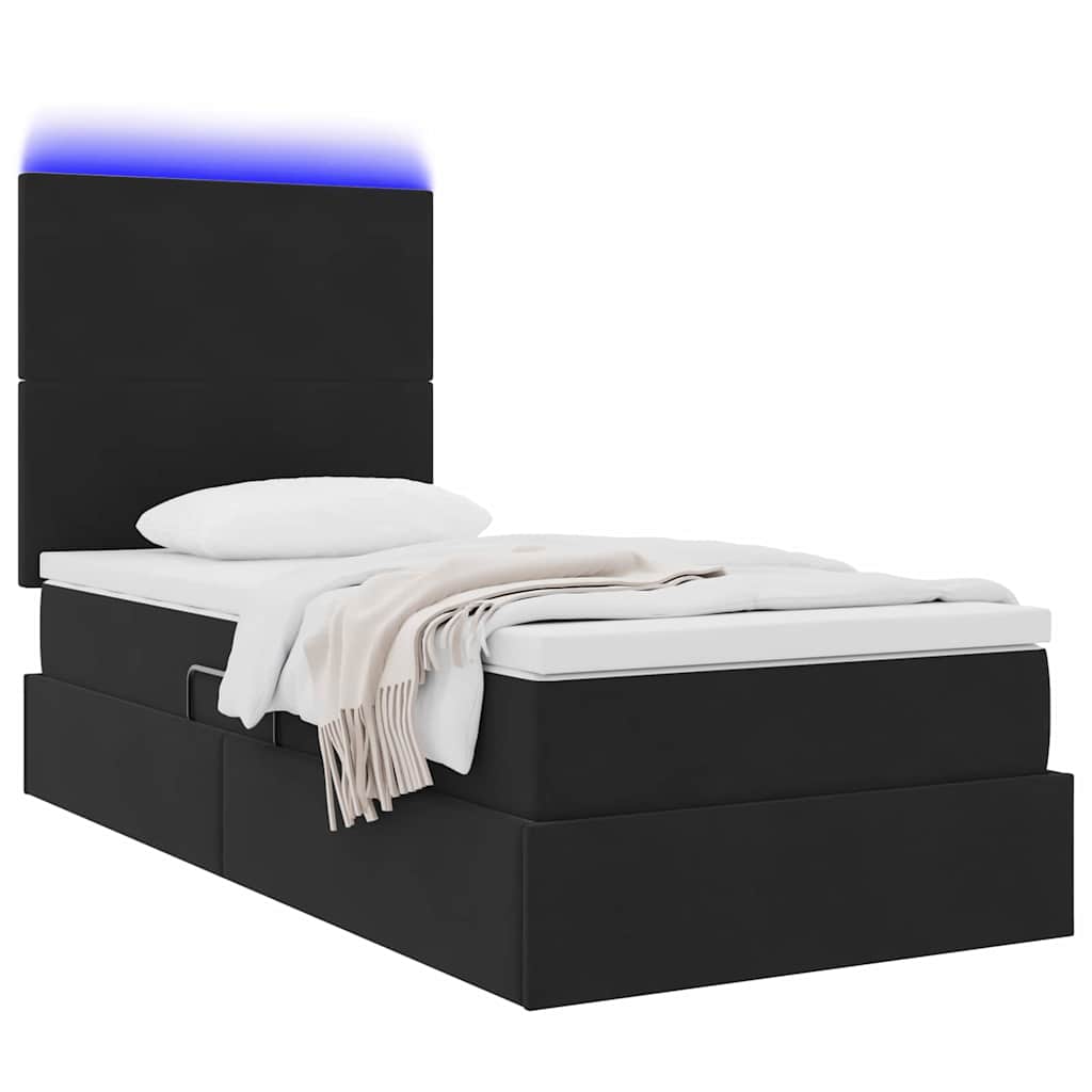 Krevet s prostorom za pohranu s LED-om Crna 90 x 200 cm Baršun