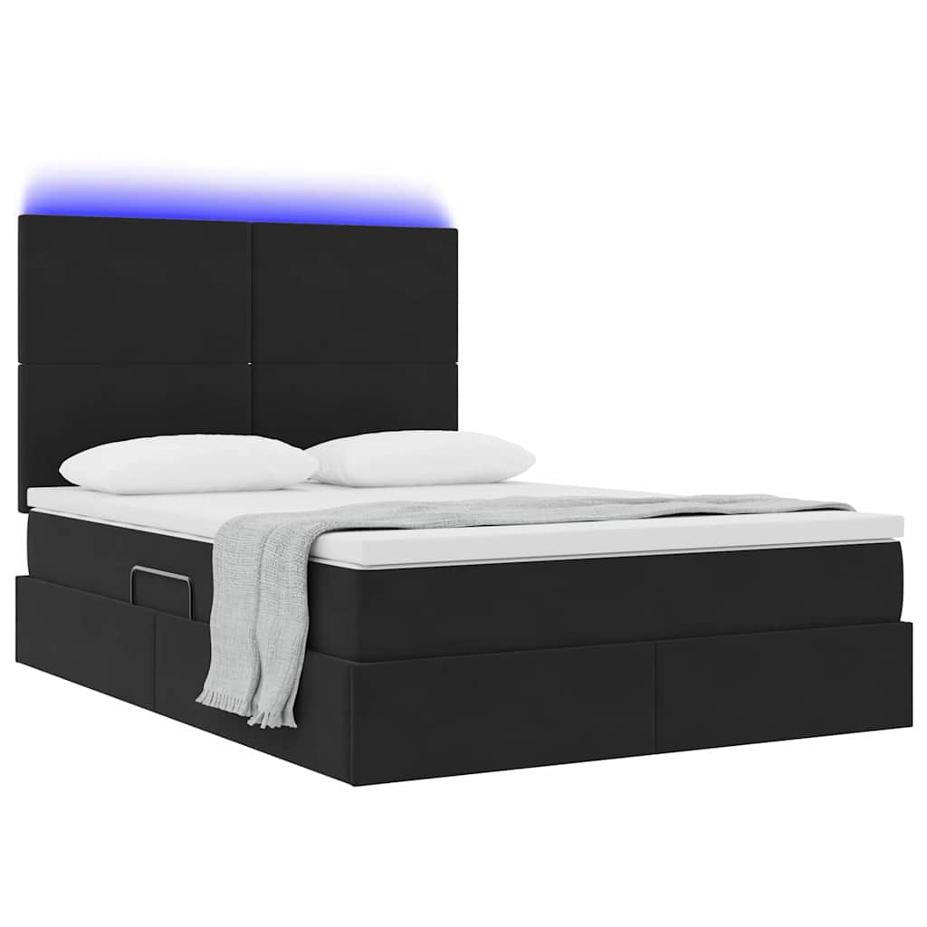 LED krevet za pohranu s madracem Crna 140 x 200 cm Baršun