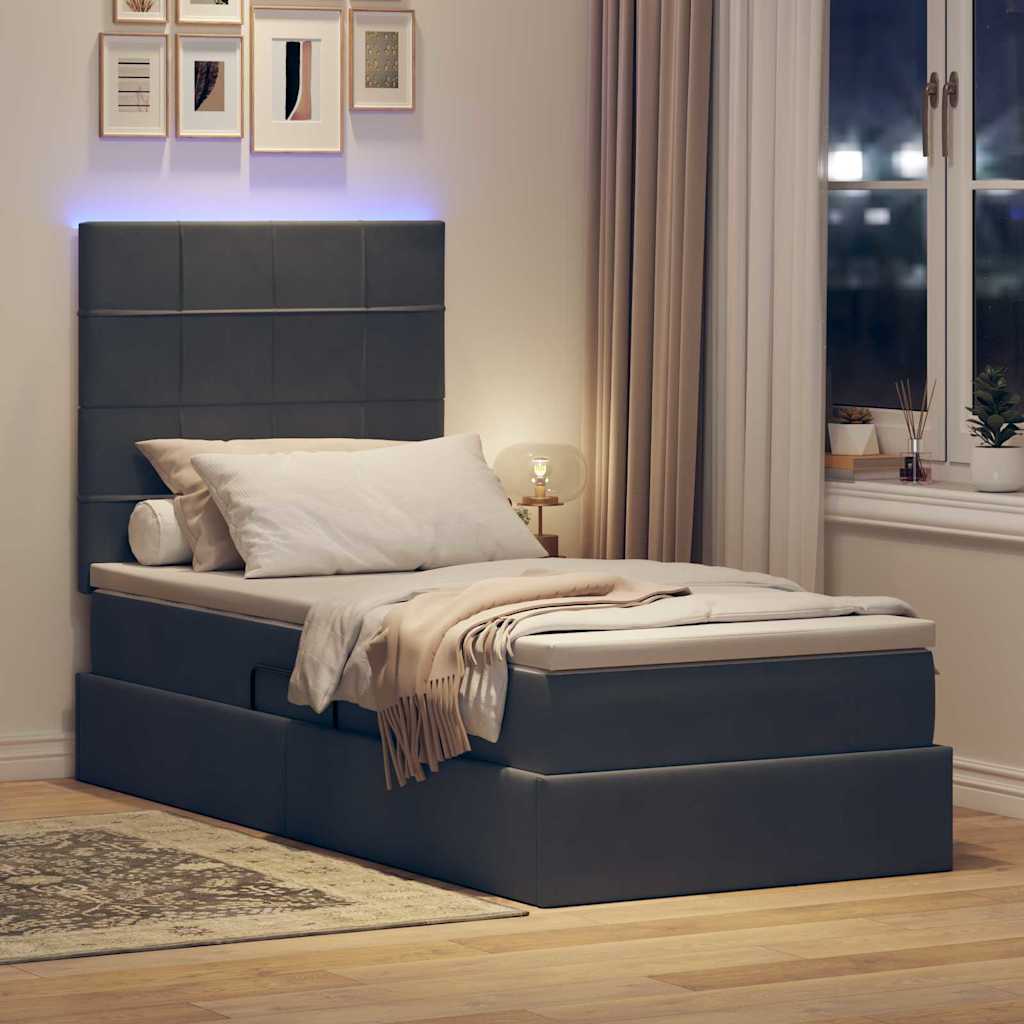 Krevet s prostorom za pohranu s LED-om Tamno siva 90 x 190 cm