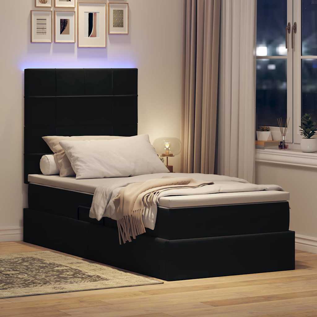 Krevet s prostorom za pohranu s LED-om Crna 90 x 200 cm Baršun