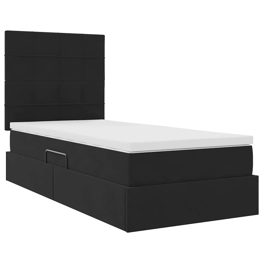 Krevet s prostorom za pohranu s LED-om Crna 90 x 200 cm Baršun