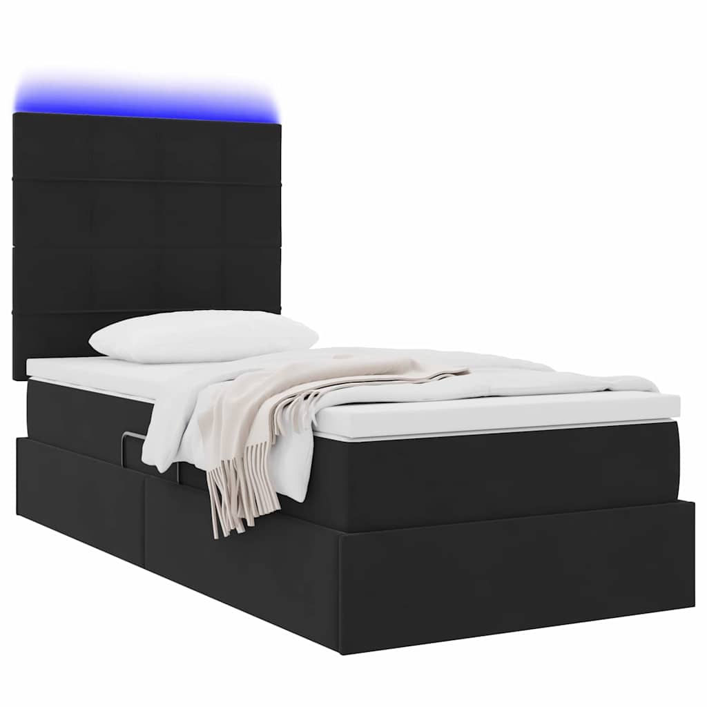 Krevet s prostorom za pohranu s LED-om Crna 90 x 200 cm Baršun
