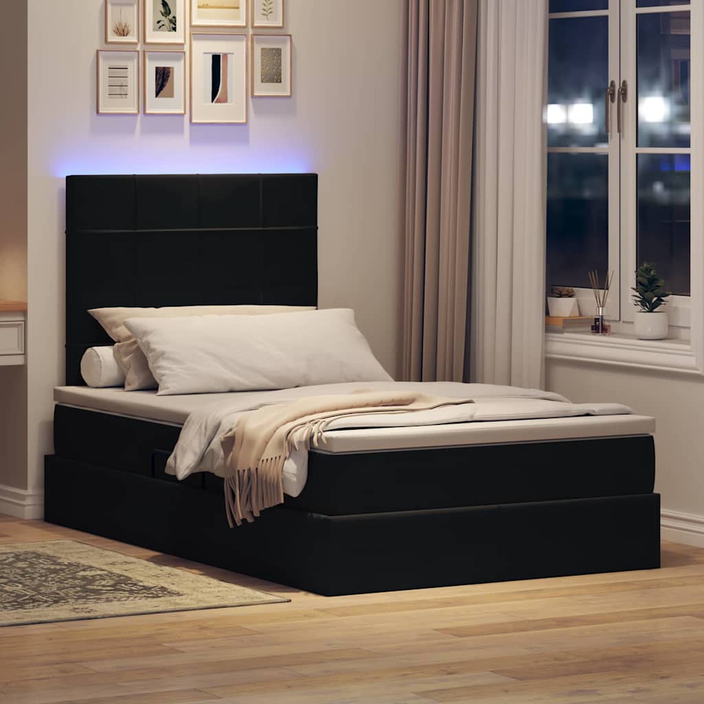 LED krevet za pohranu s madracem Crna 120 x 200 cm Baršun