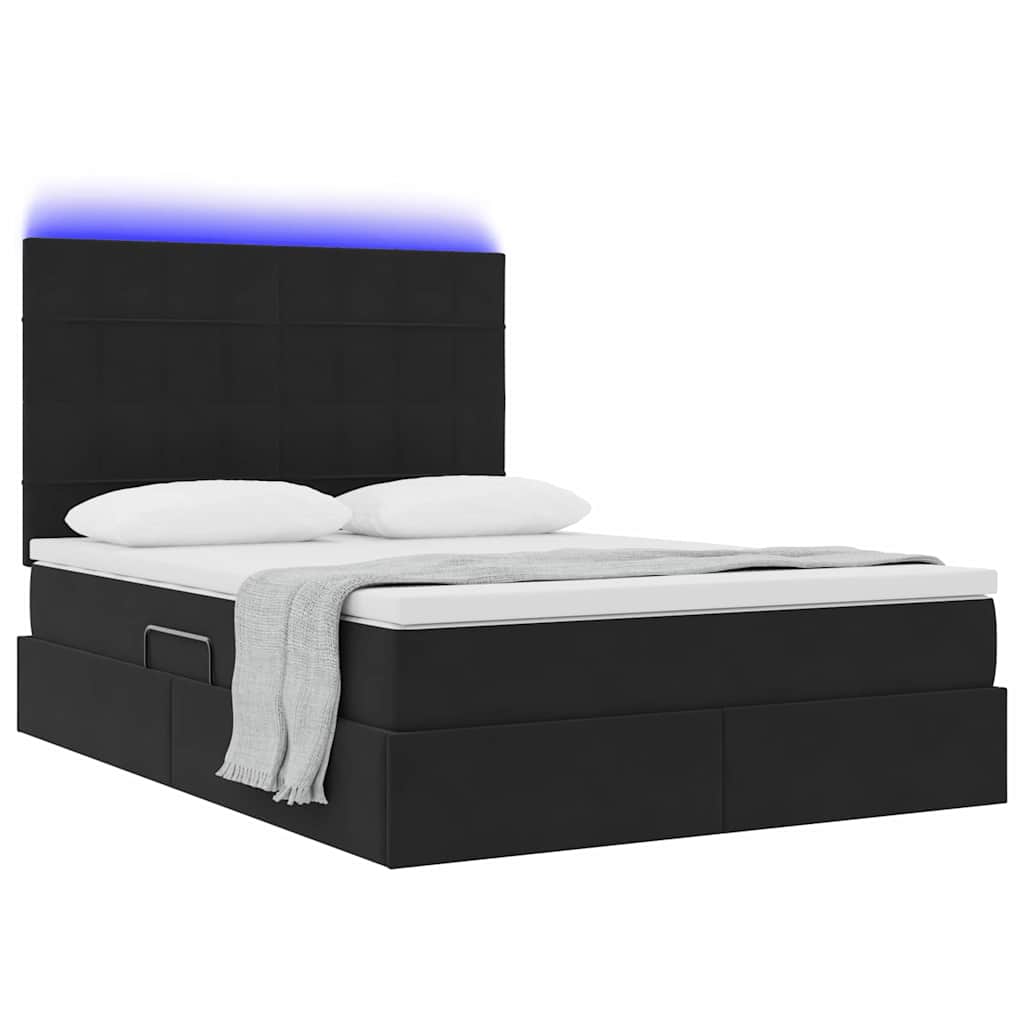 LED krevet za pohranu s madracem Crna 140 x 200 cm Baršun