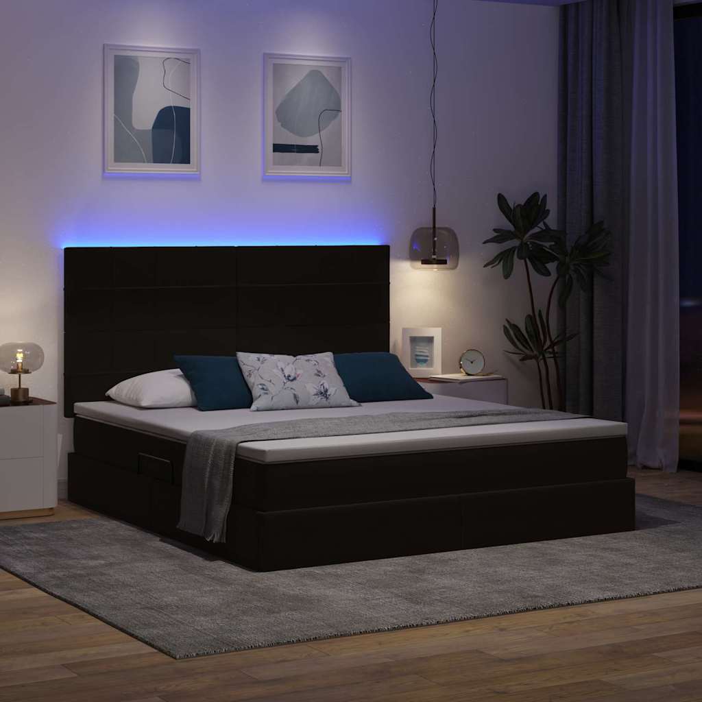 LED krevet za pohranu s madracem Crna 180 x 200 cm Baršun