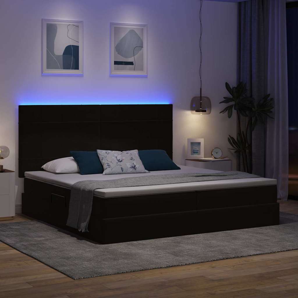 LED krevet za pohranu s madracem Crna 200 x 200 cm Baršun