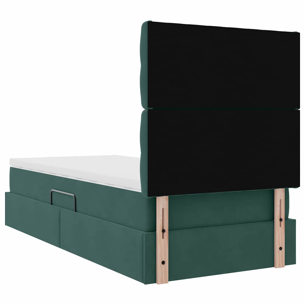 LED krevet za pohranu s madracem Tamnozelena 90 x 190 cm Baršun