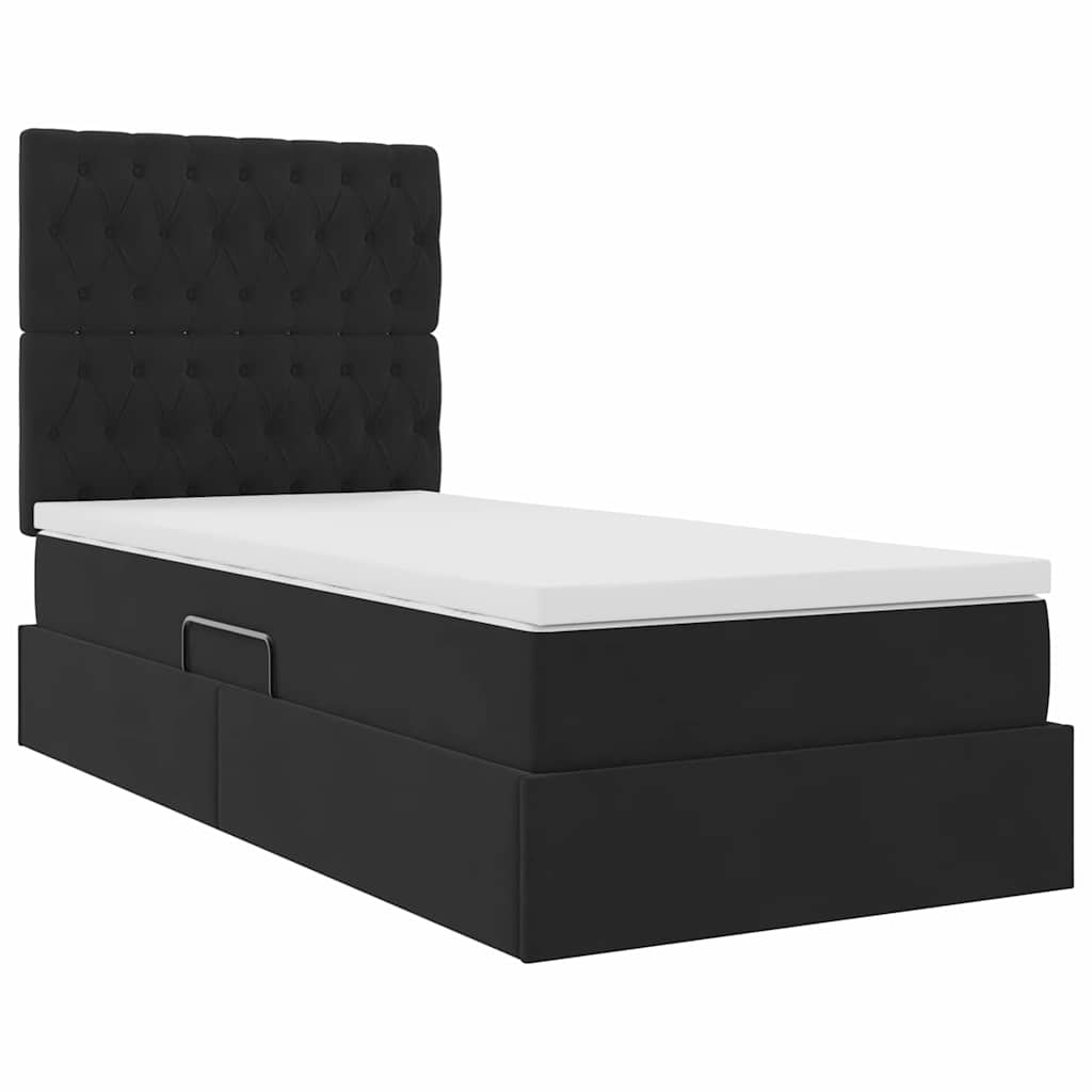 Krevet s prostorom za pohranu s LED-om Crna 90 x 200 cm Baršun