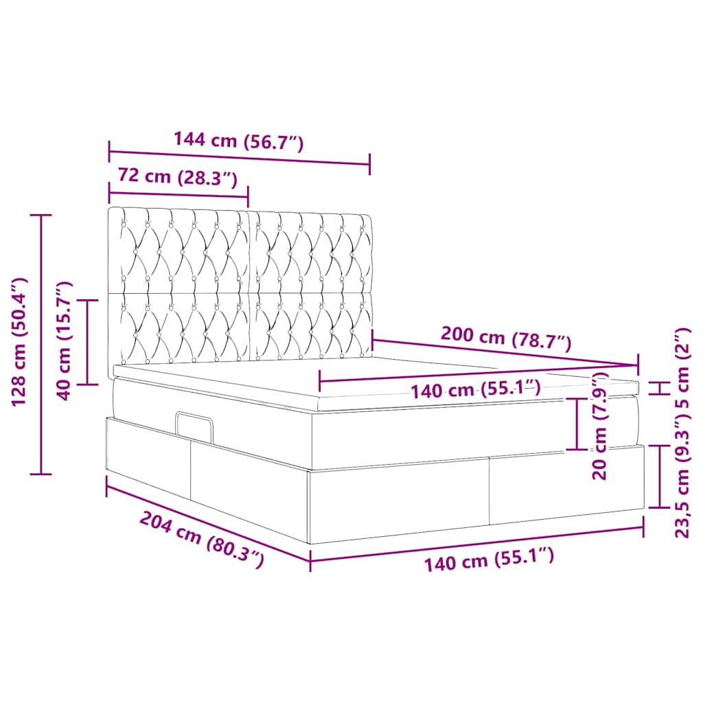 LED krevet za pohranu s madracem Tamnozelena 140 x 200 cm