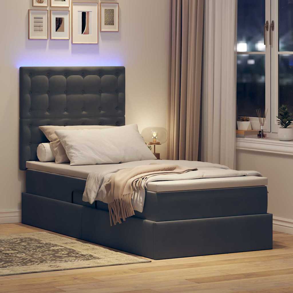 LED krevet za pohranu s madracem Tamnosiva 90 x 200 cm Baršun