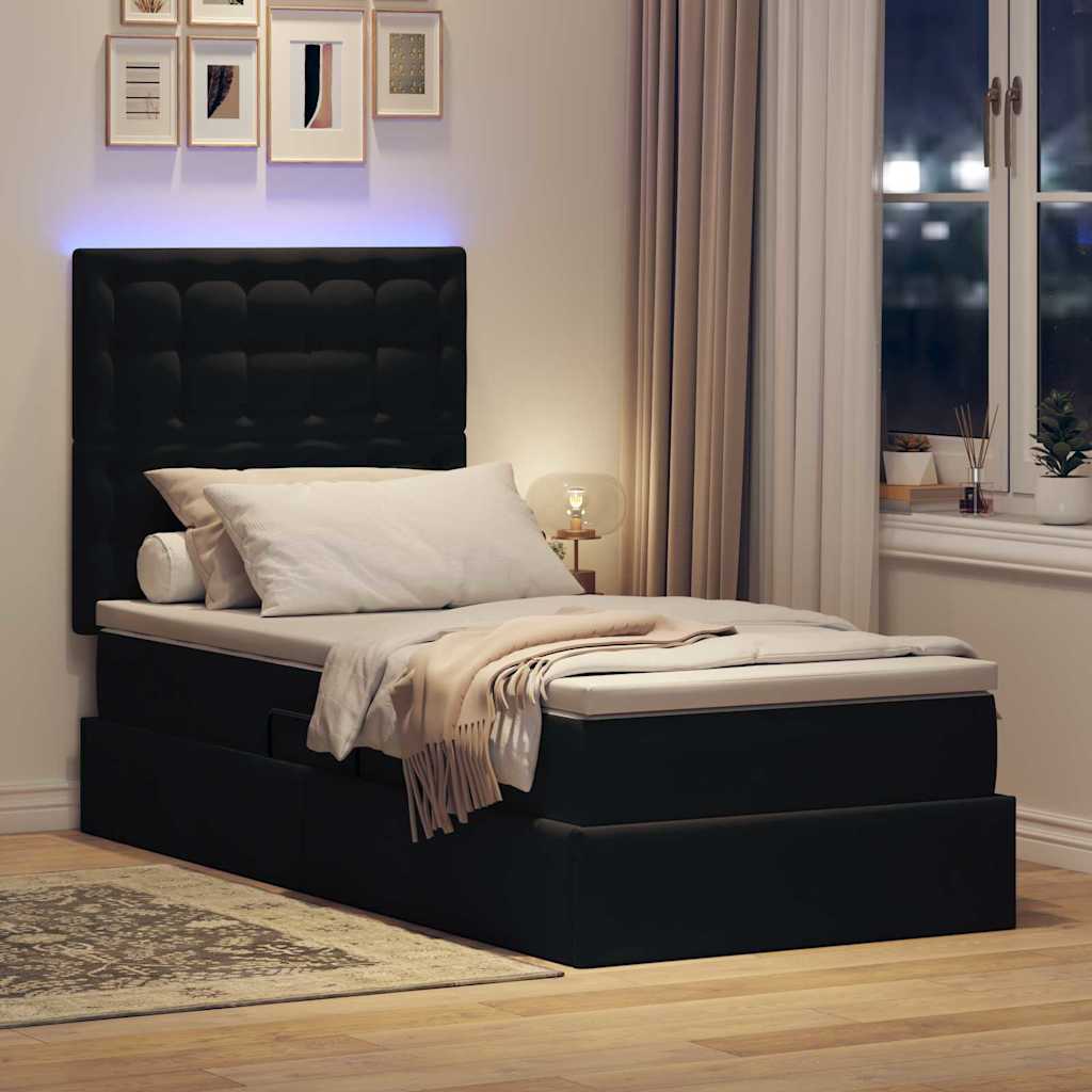 Krevet s prostorom za pohranu s LED-om Crna 90 x 200 cm Baršun