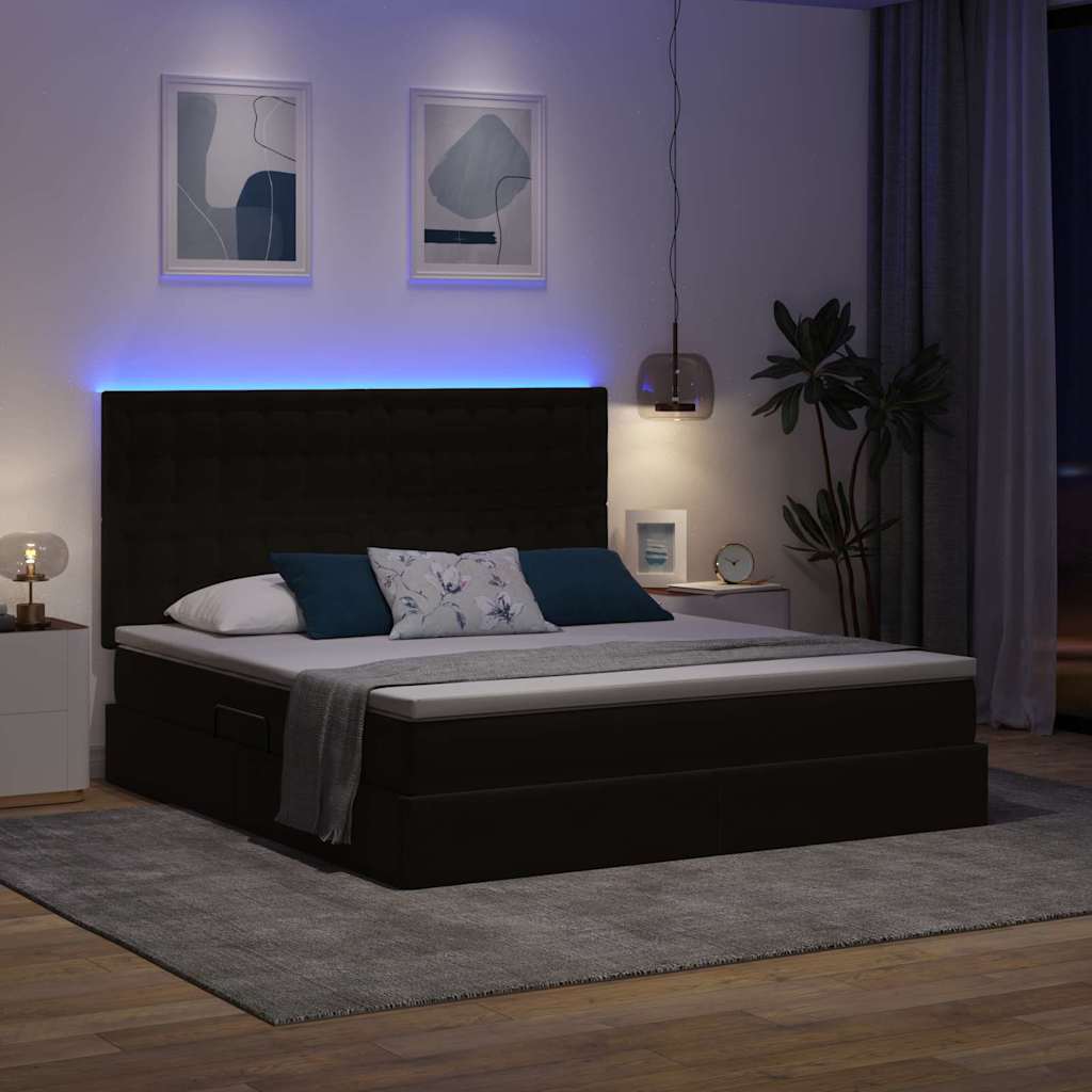 LED krevet za pohranu s madracem Crna 160 x 200 cm Baršun