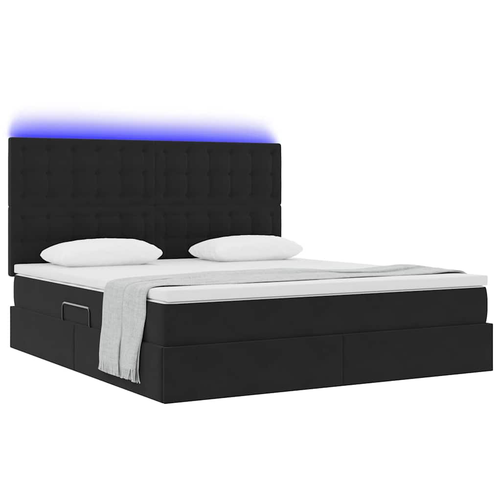 LED krevet za pohranu s madracem Crna 180 x 200 cm Baršun