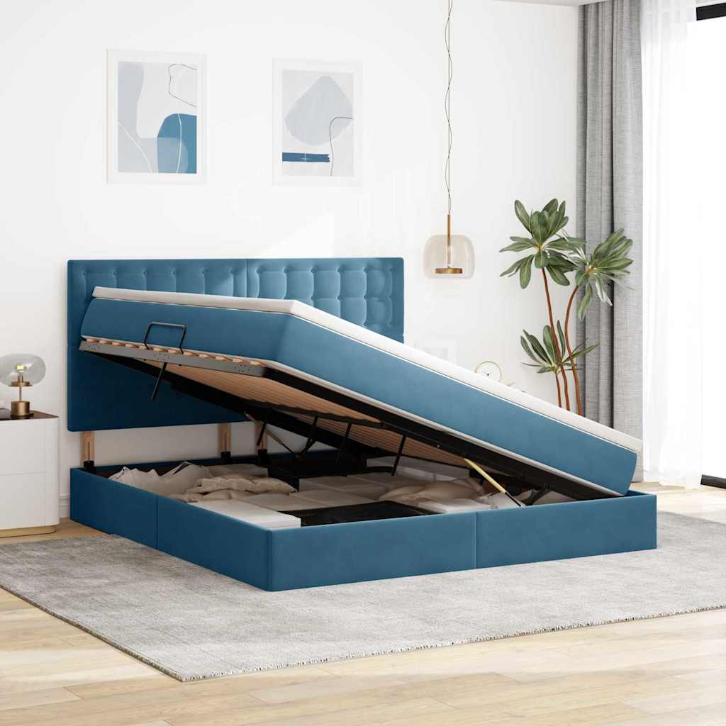 Krevet s prostorom za pohranu s LED-om Tamno plava 180 x 200 cm