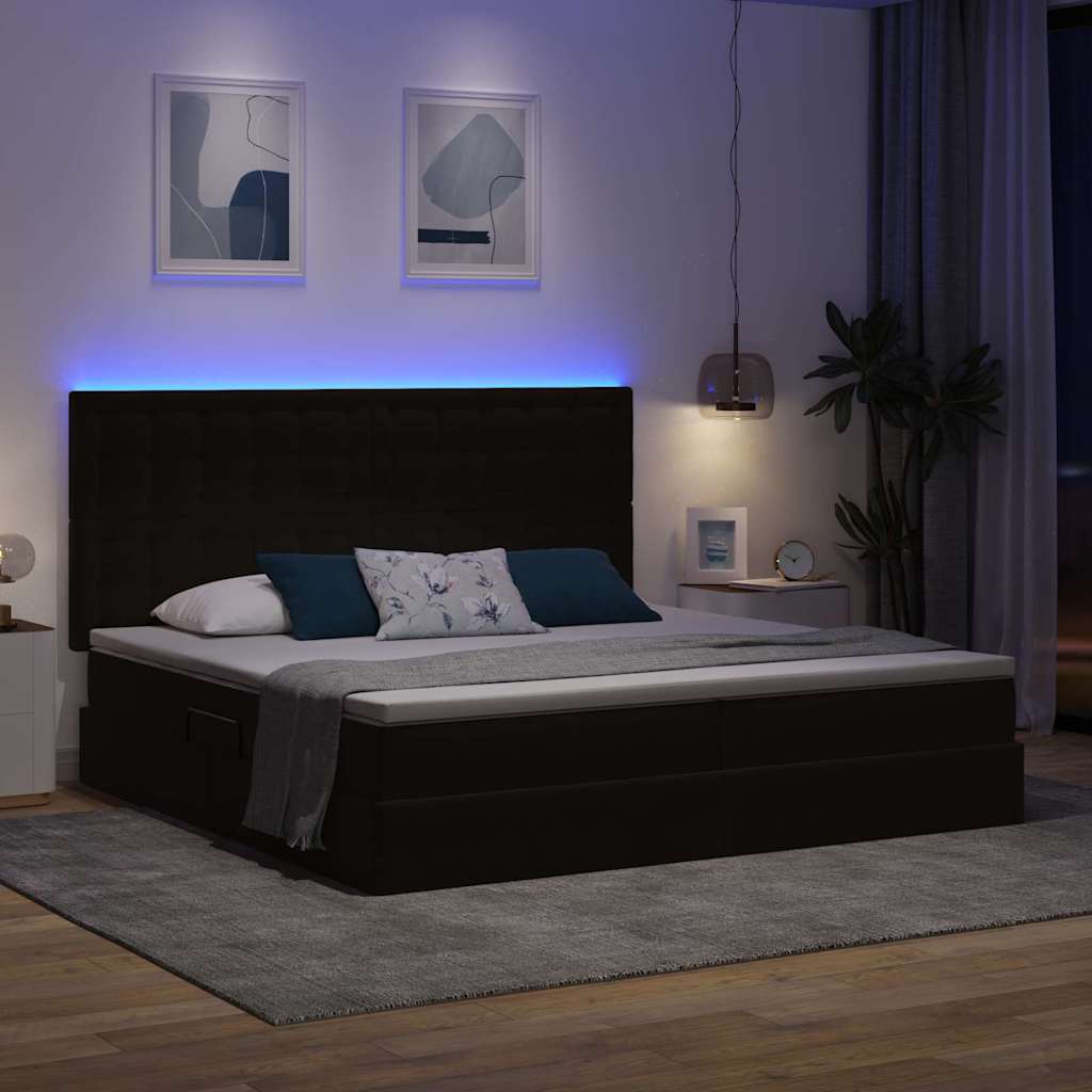 LED krevet za pohranu s madracem Crna 200 x 200 cm Baršun