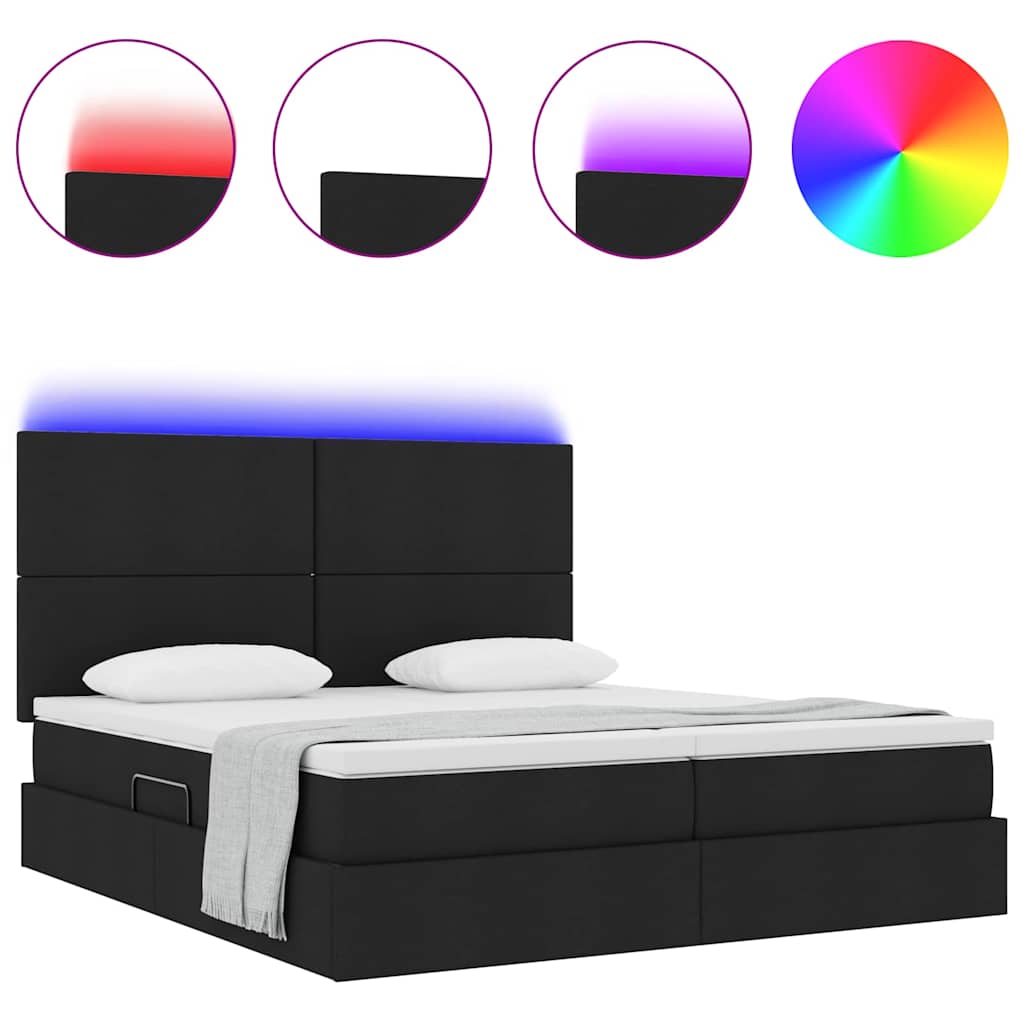 Krevet s LED trakama s uzglavljem Crna 200 x 200 cm tkanina