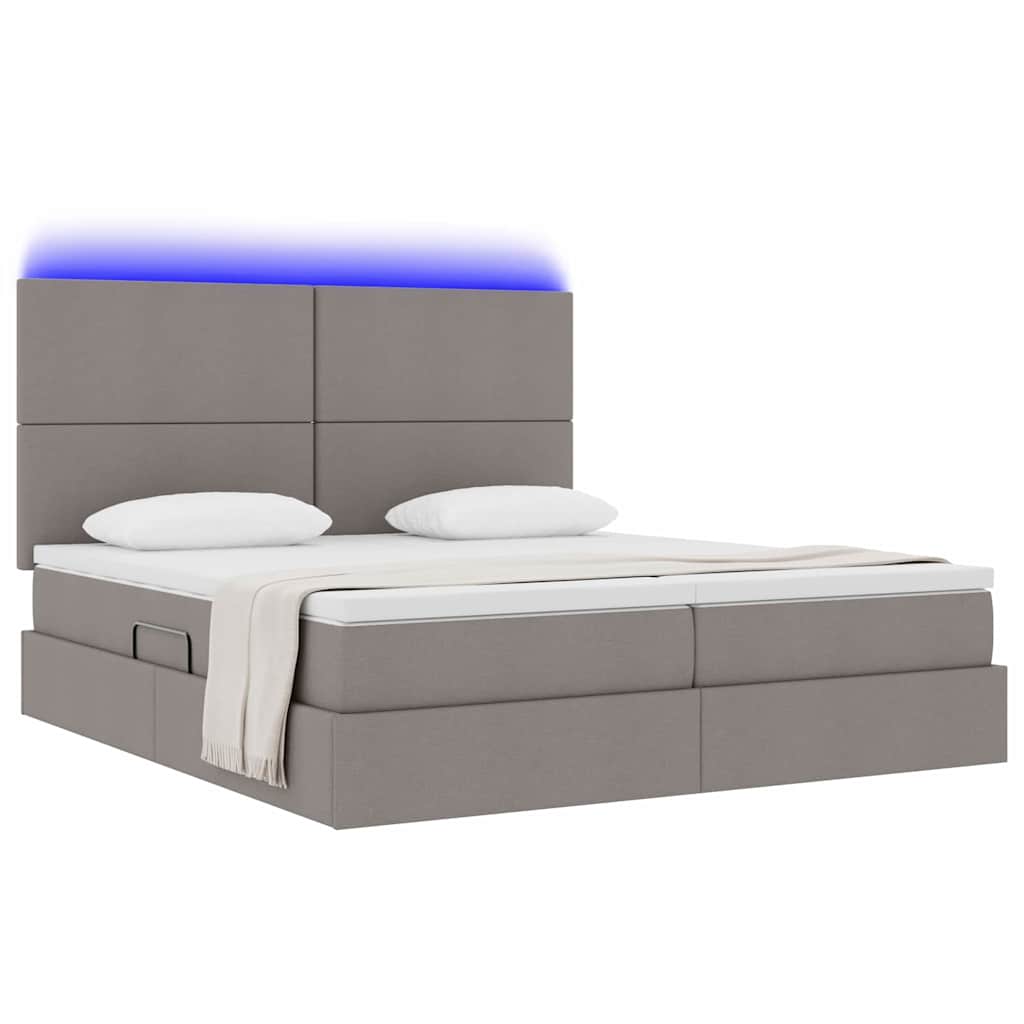 Krevet s LED trakama s pohranom Sivo-smeđa 200 x 200 cm tkanina