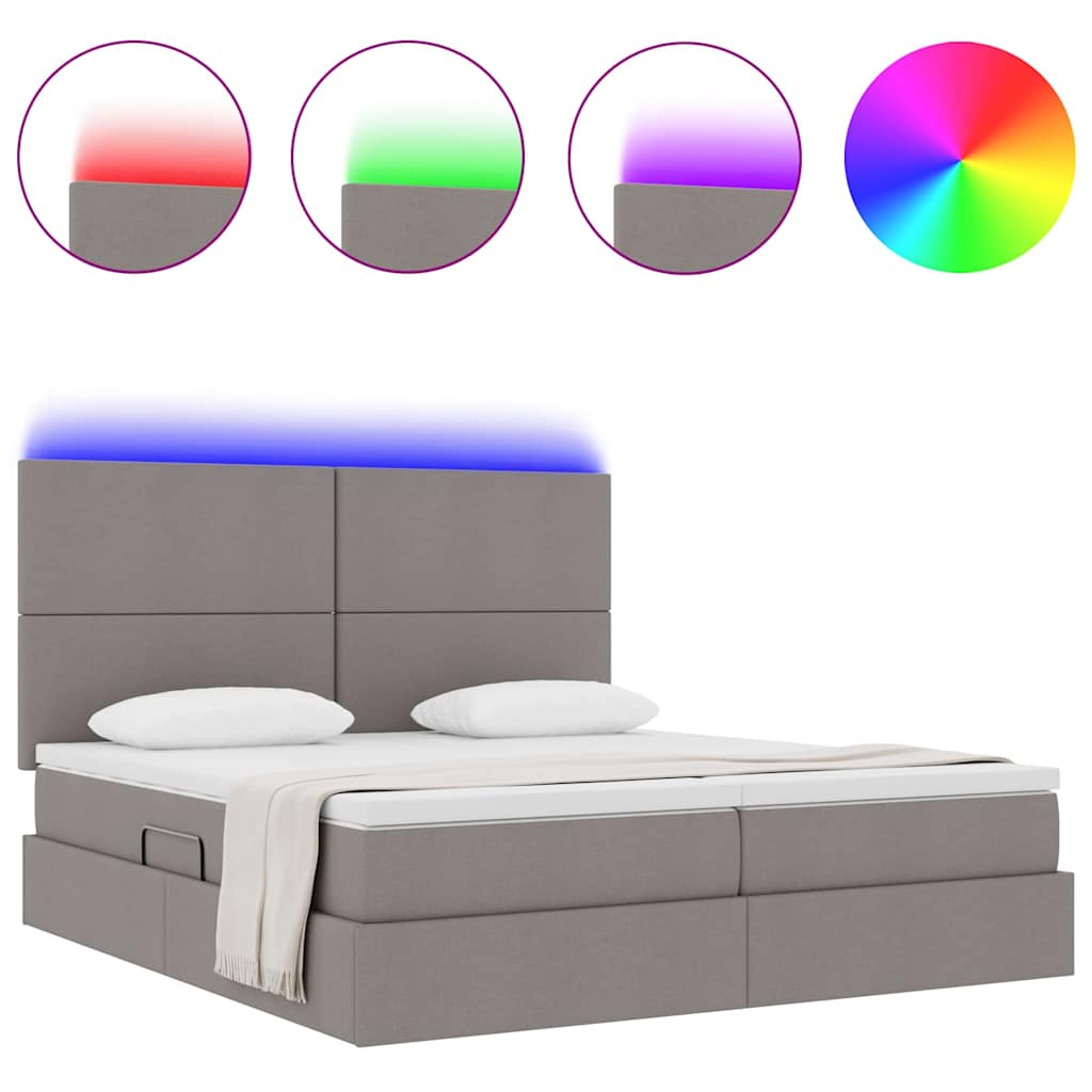 Krevet s LED trakama s pohranom Sivo-smeđa 200 x 200 cm tkanina