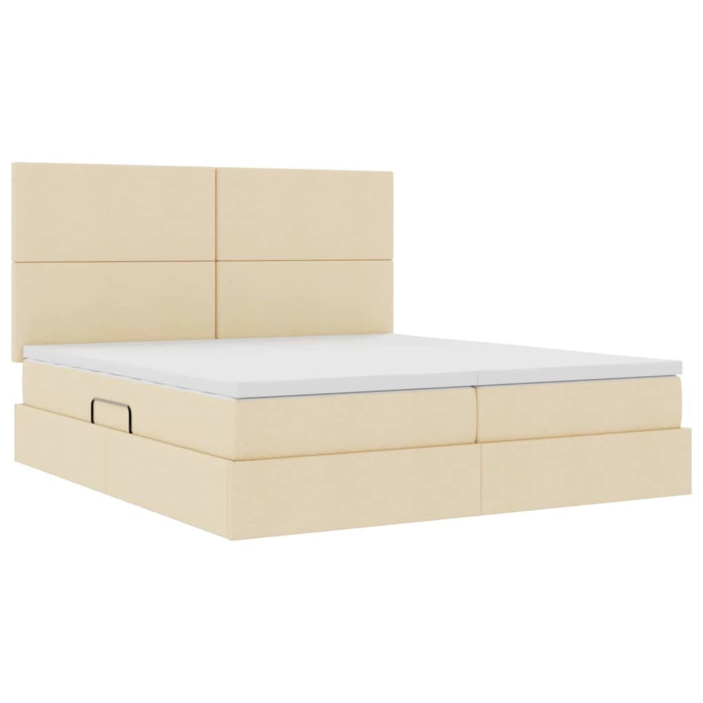 Krevet s LED trakama s uzglavljem Krema 200 x 200 cm tkanina