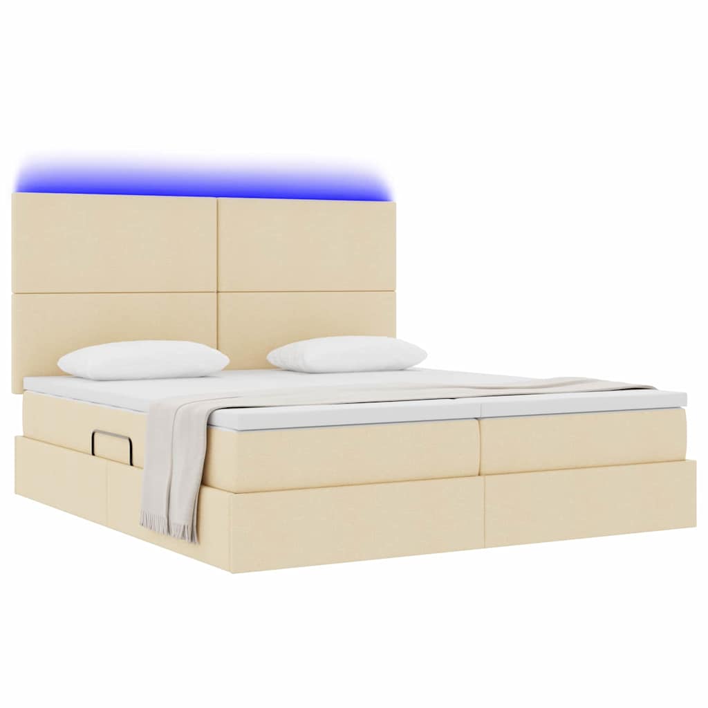 Krevet s LED trakama s uzglavljem Krema 200 x 200 cm tkanina