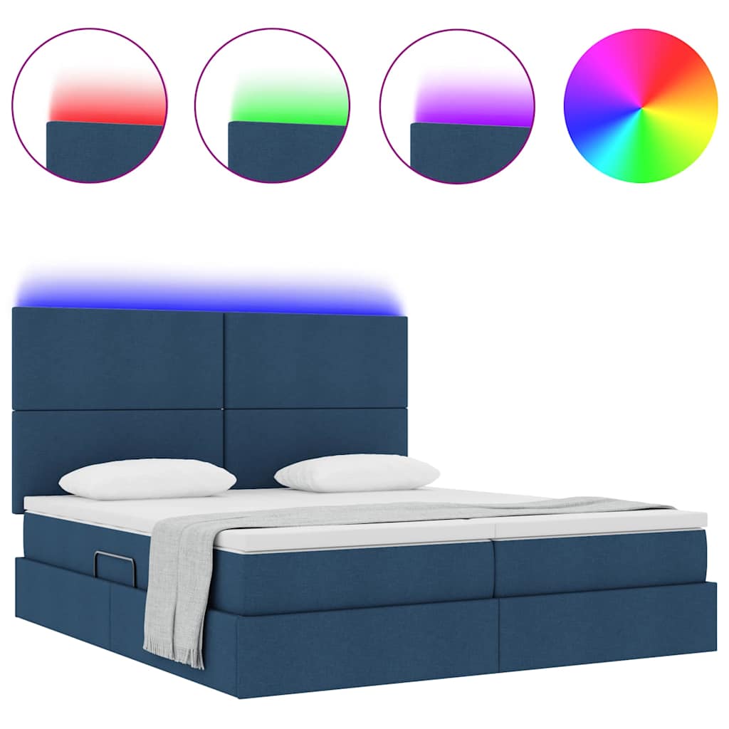 Krevet s LED trakama s uzglavljem Plava 200 x 200 cm tkanina