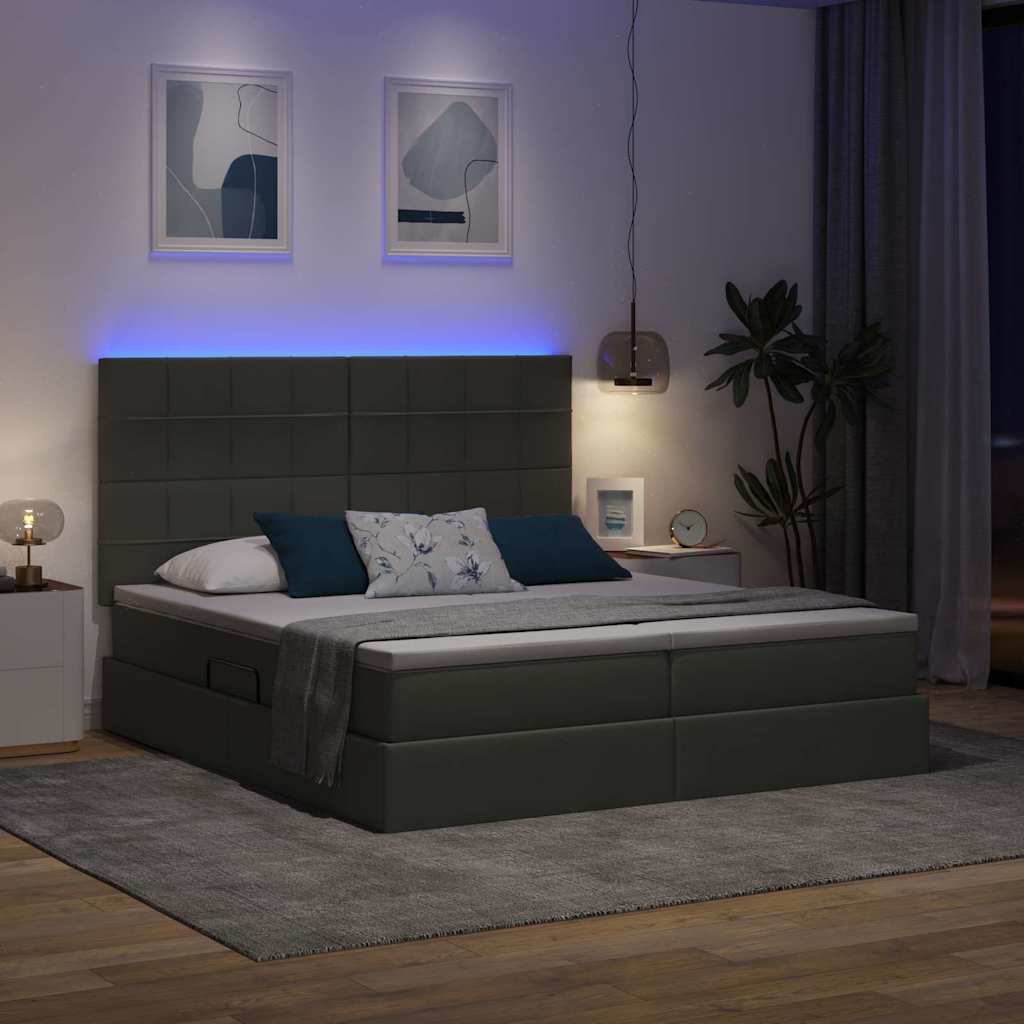 LED krevet za pohranu s madracem Tamnosiva 180 x 200 cm Tkanina