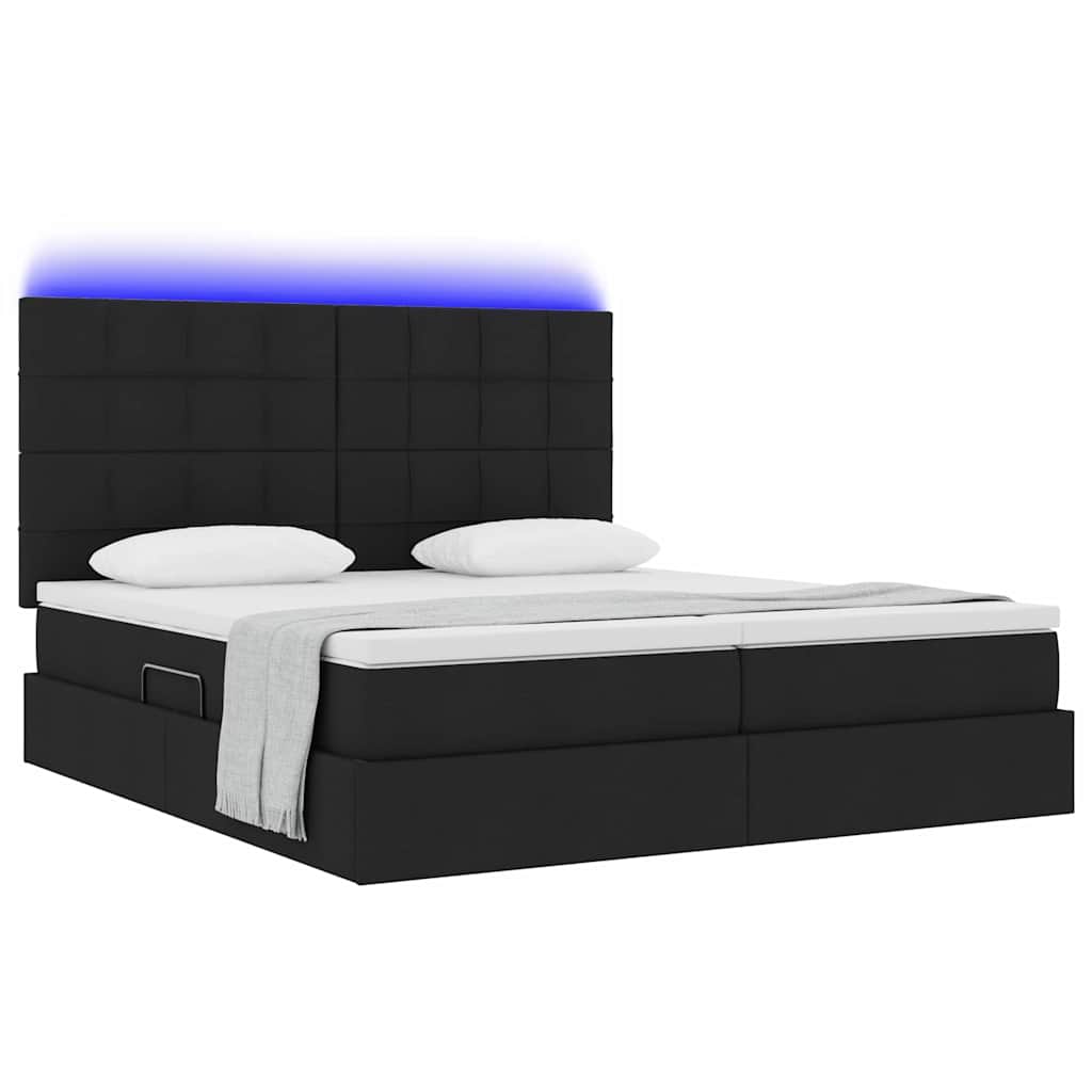 Krevet s LED trakama s uzglavljem Crna 200 x 200 cm tkanina