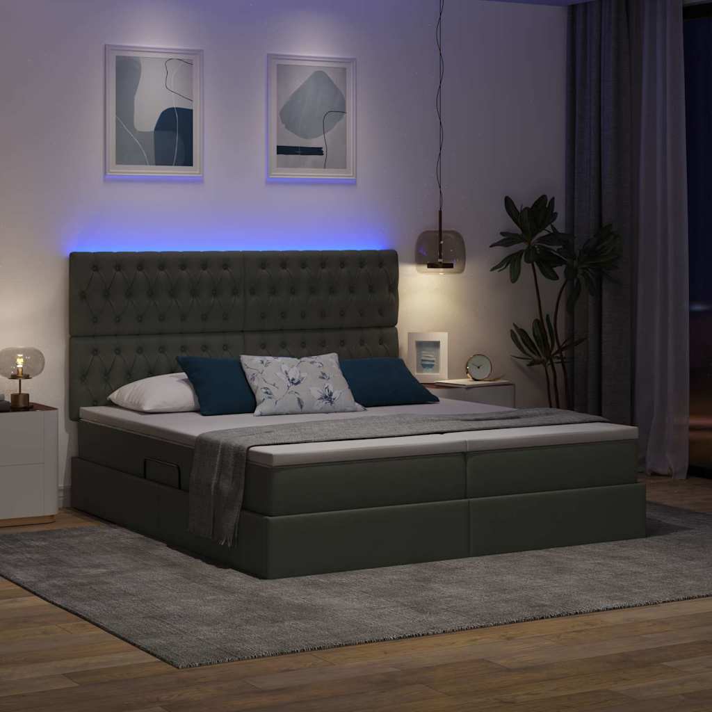 LED krevet za pohranu s madracem Tamnosiva 180 x 200 cm Tkanina