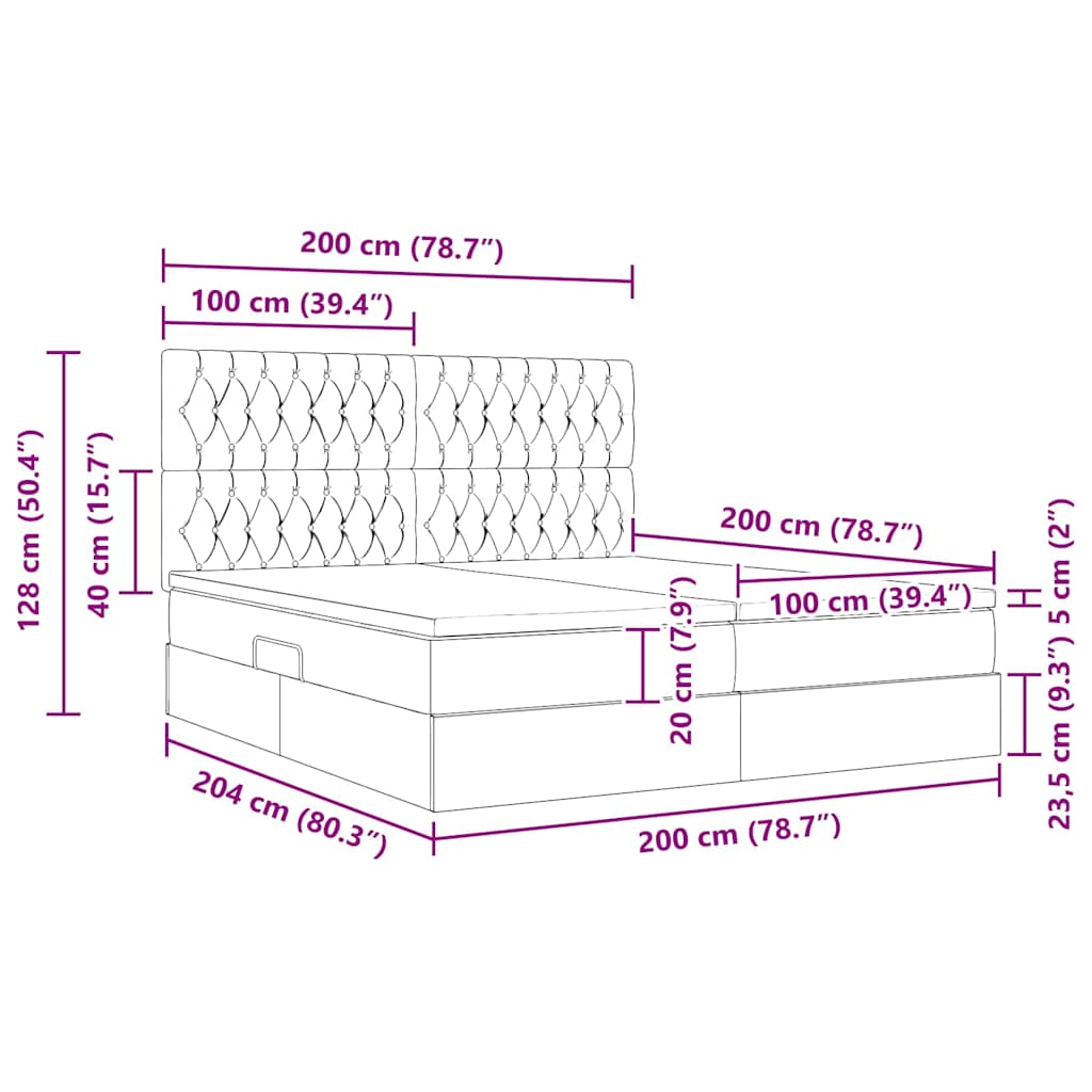 LED krevet za pohranu s madracem Tamnosiva 200 x 200 cm Tkanina