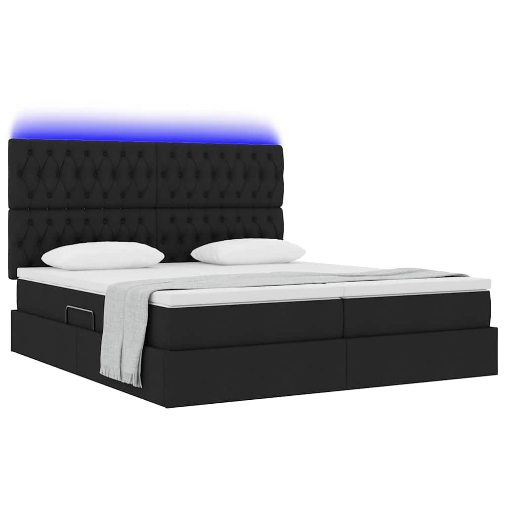 Krevet s LED trakama s uzglavljem Crna 200 x 200 cm tkanina