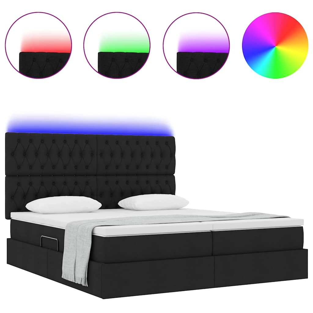 Krevet s LED trakama s uzglavljem Crna 200 x 200 cm tkanina