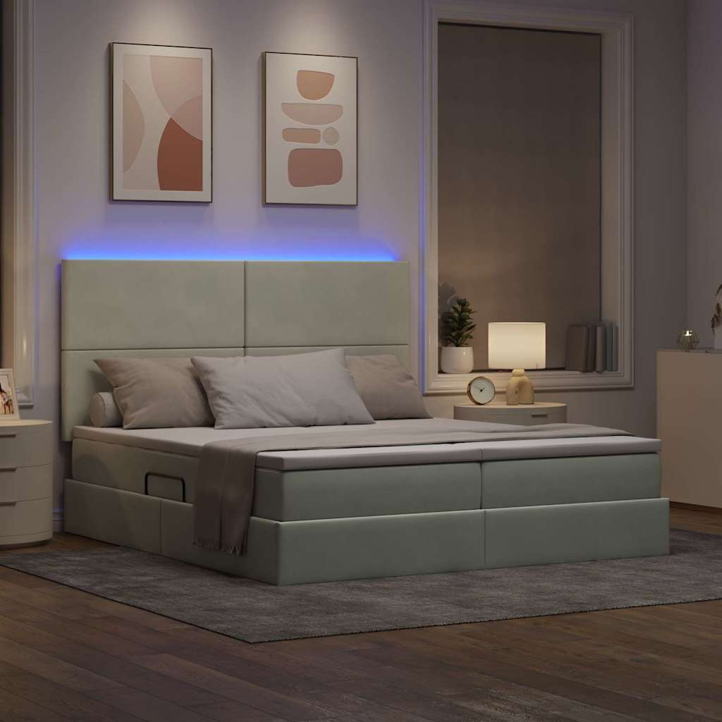 Krevet s LED trakama Svijetlo siva 180 x 200 cm Baršun